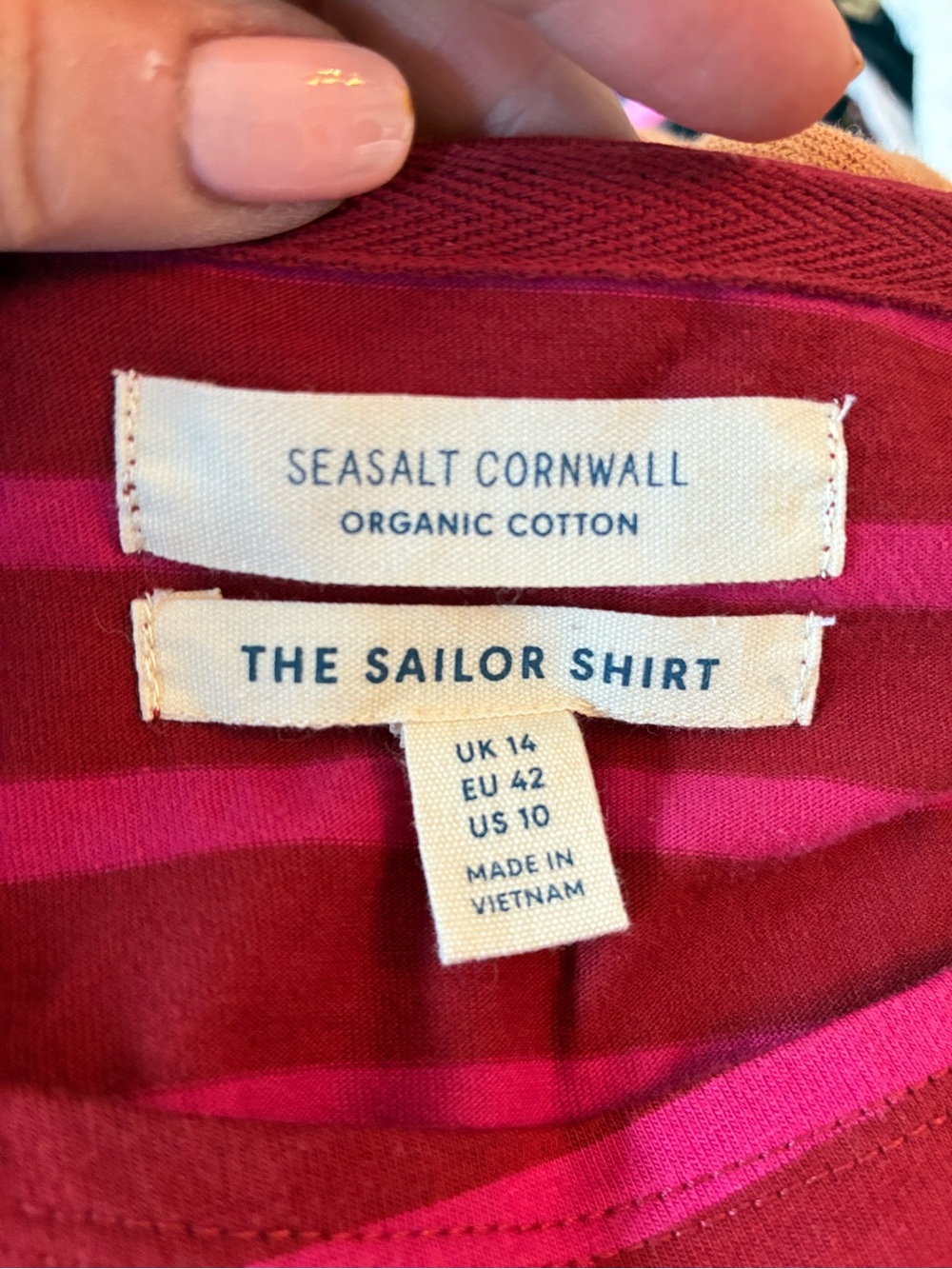 SeaSalt Cornwall the Sailor Shirt Striped Long-Sleeve Top - Pink and Red - Picture 6 of 7